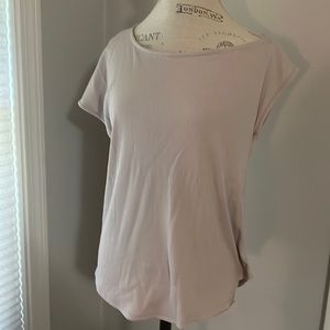 Cherish Slouchy One Shoulder Top Beige Ribbed Short Sleeves